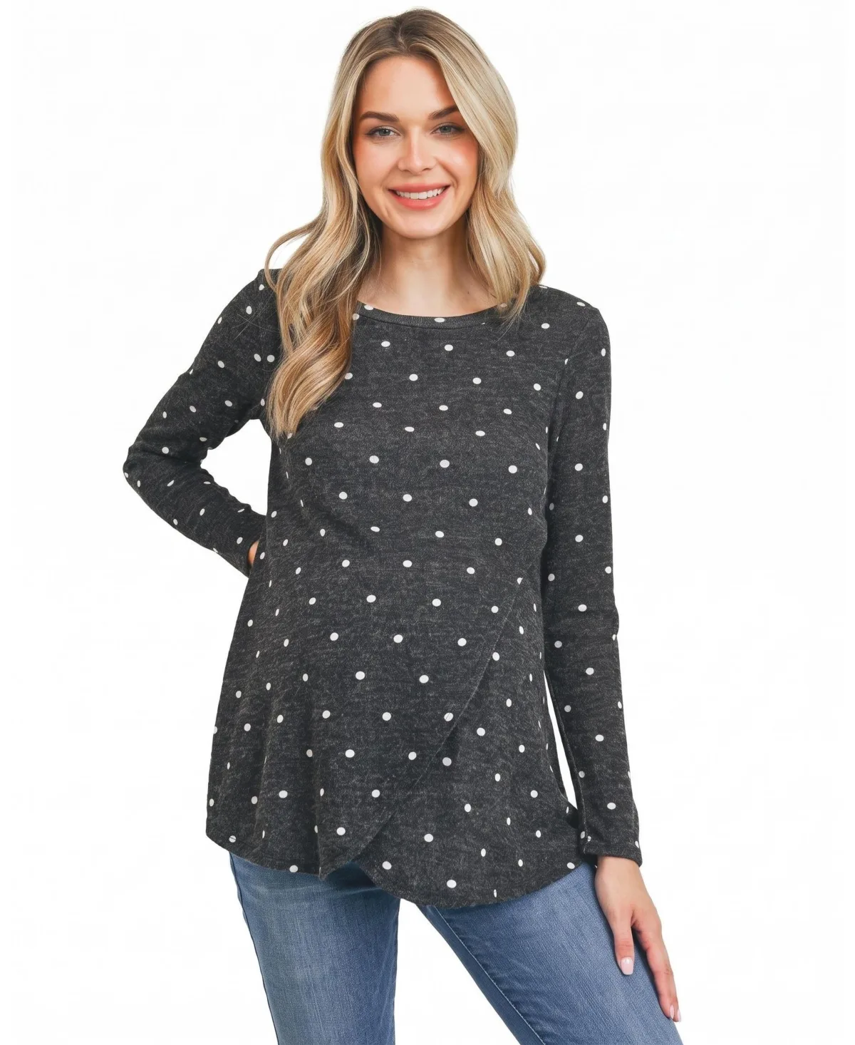 Mir Polka-Dot Crewneck Long-Sleeve Nursing Top