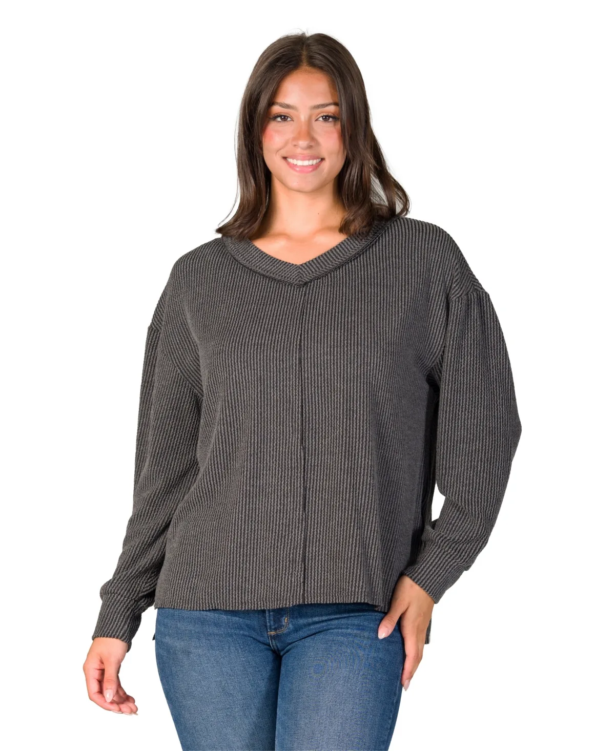Oversized V-Neck Side-Slit Top by 24seven Comfort Apparel
