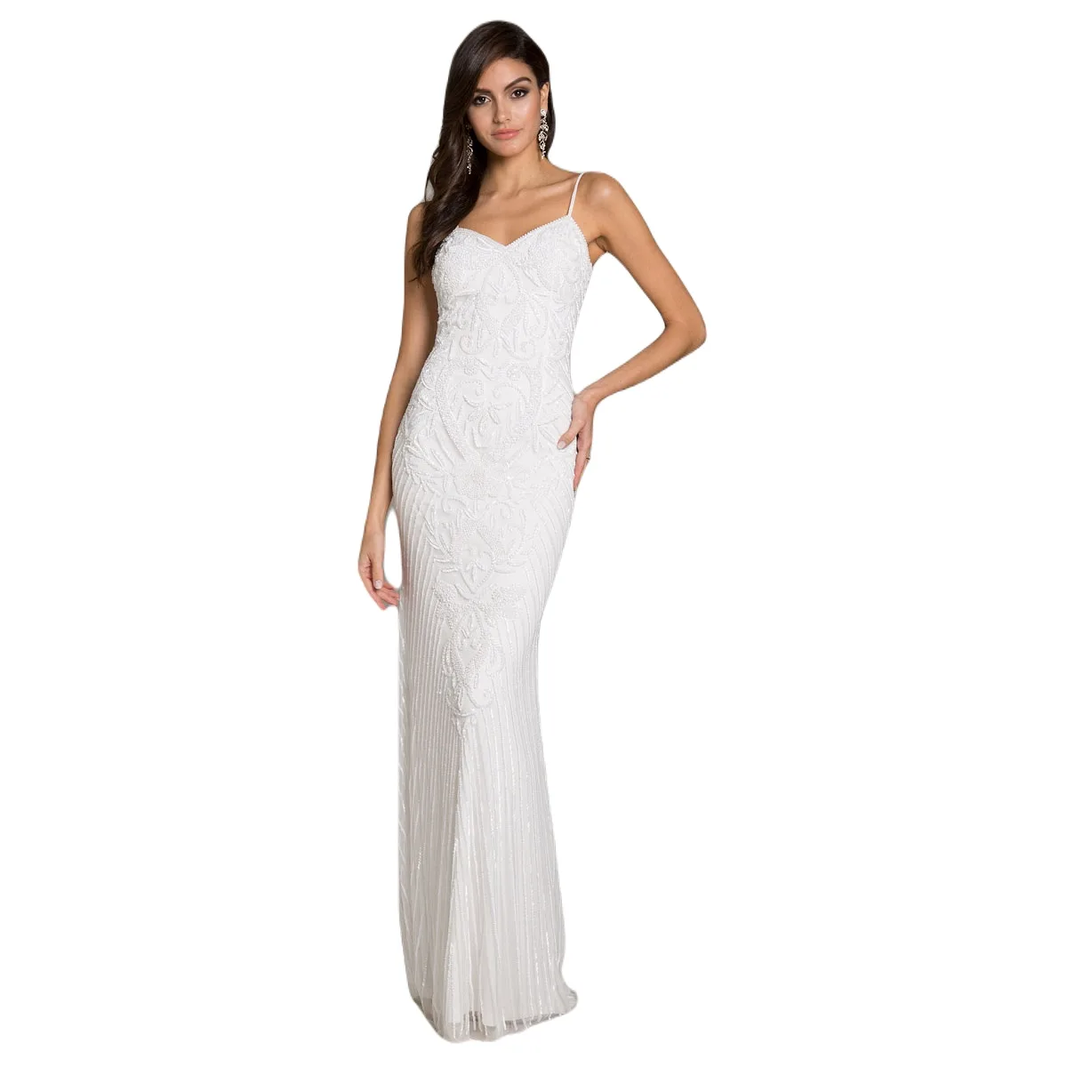 Brooke Beaded Sequin Spaghetti-Strap Gown by Lara