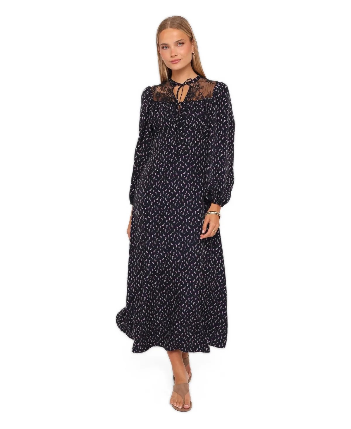 Tillie High Tie-Neck Lace Maxi Dress by Petal and Pup