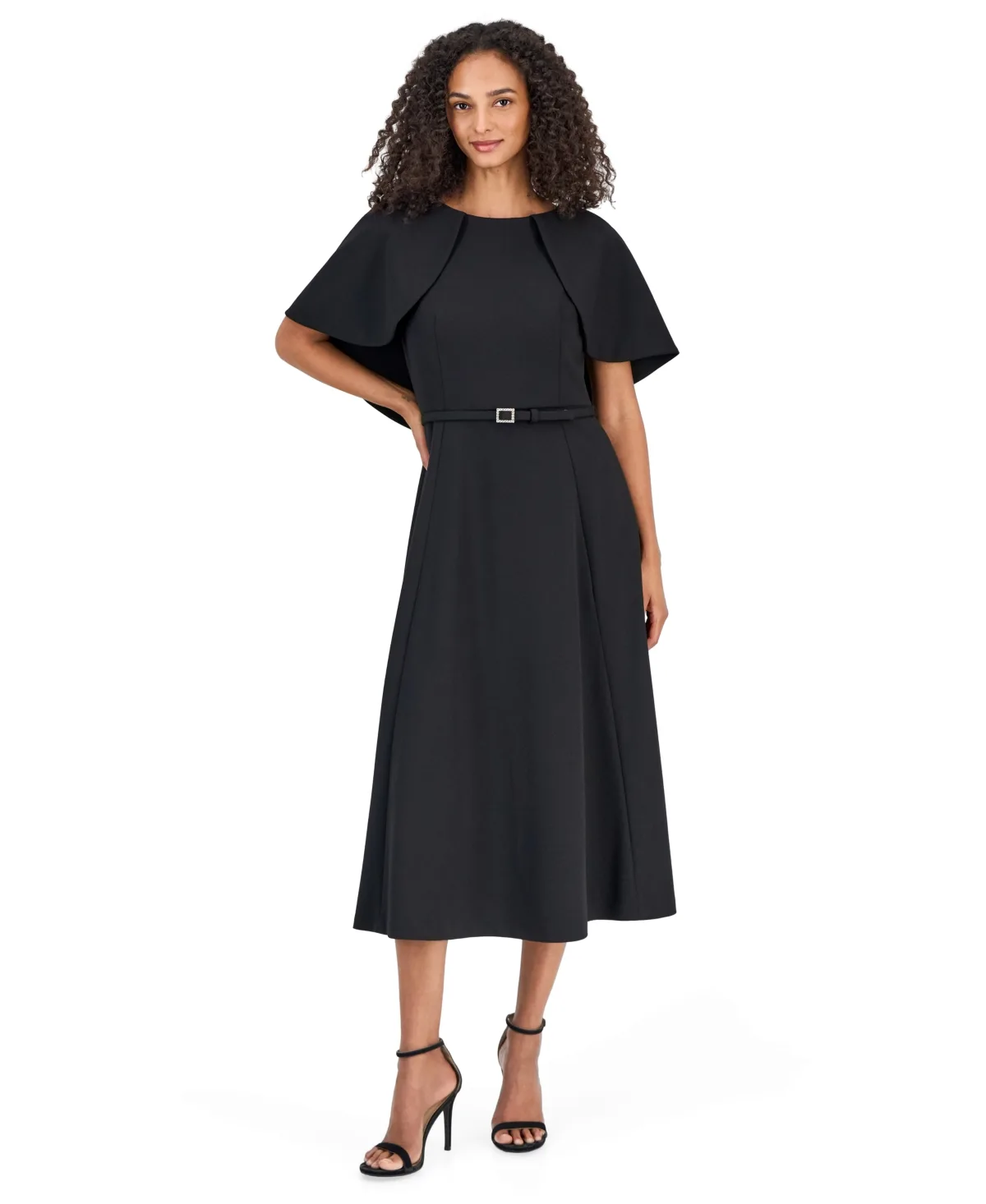 Scuba Crepe Capelet A-Line Midi Dress by Anne Klein