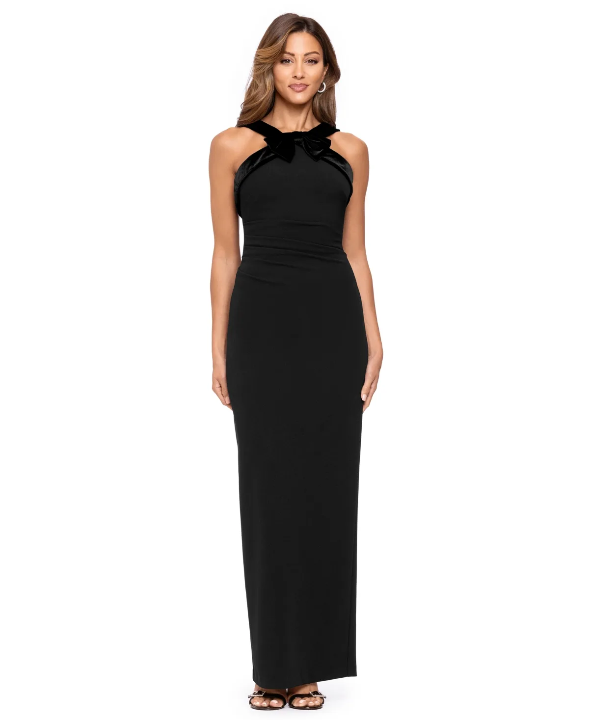 Halter Velvet Bow Gown by Xscape