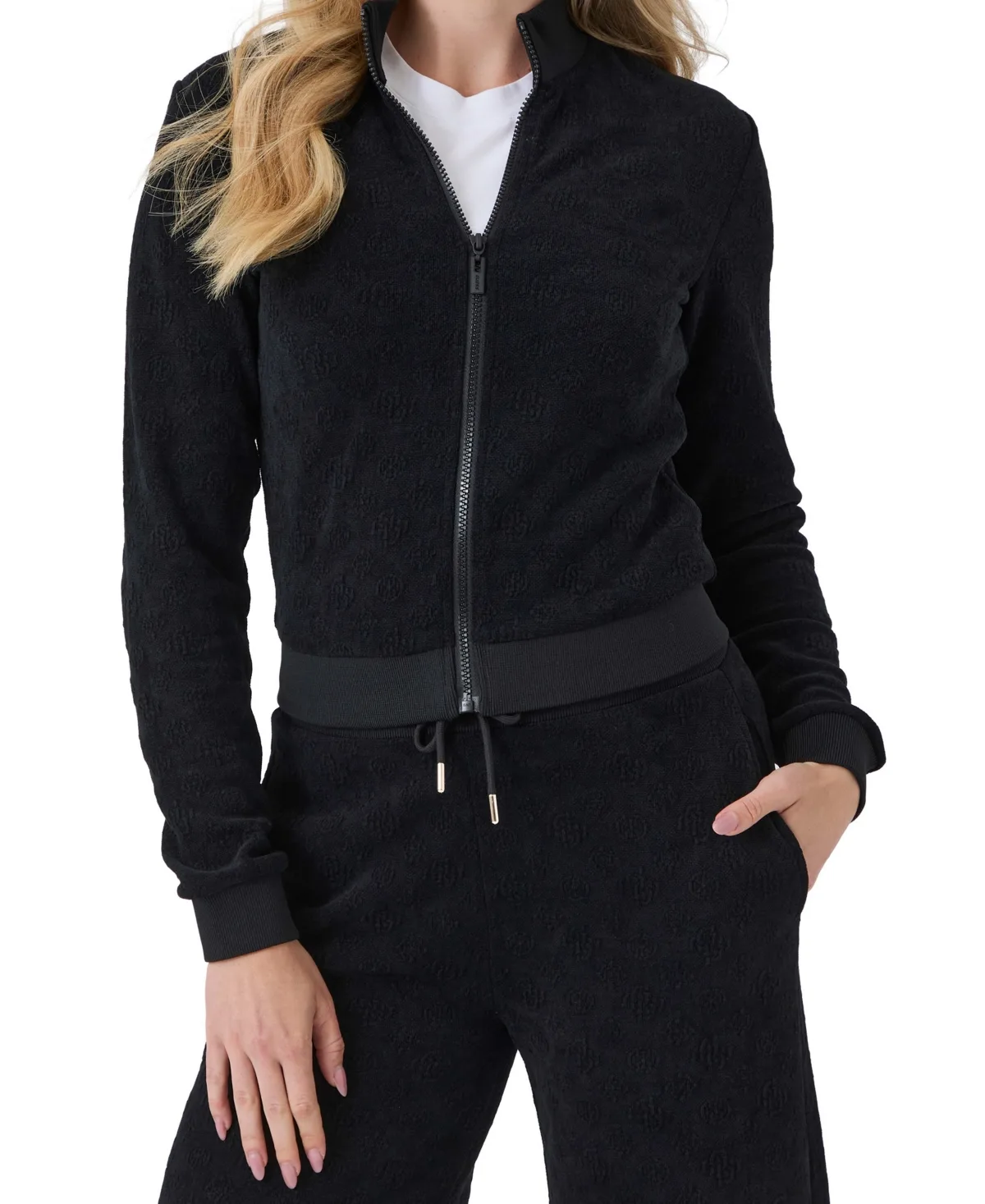 Laudomia Mock Neck Fitted Full Zip Sweatshirt by GUESS