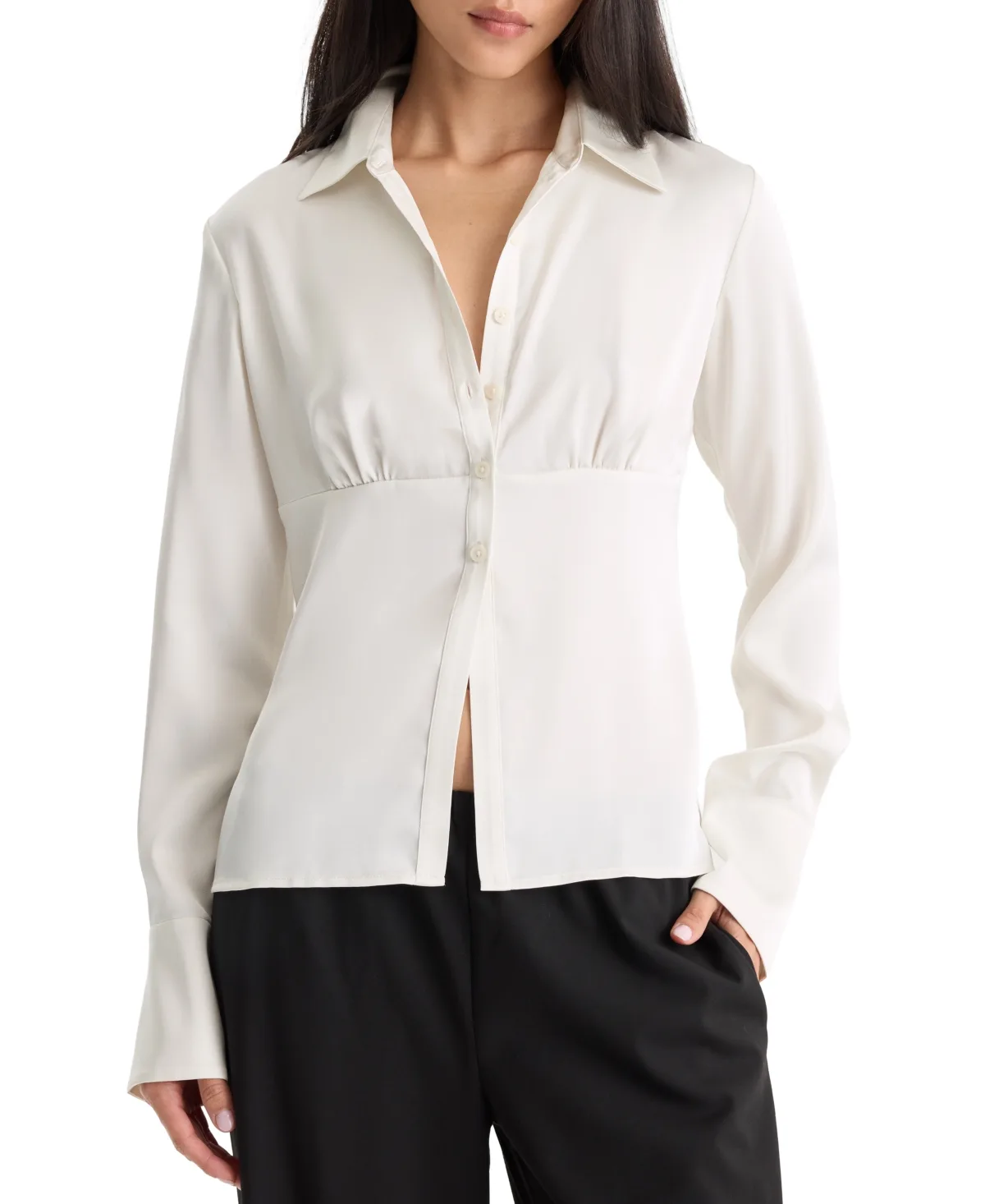 Collared Long-Sleeve Satin Blouse by GOOD AMERICAN