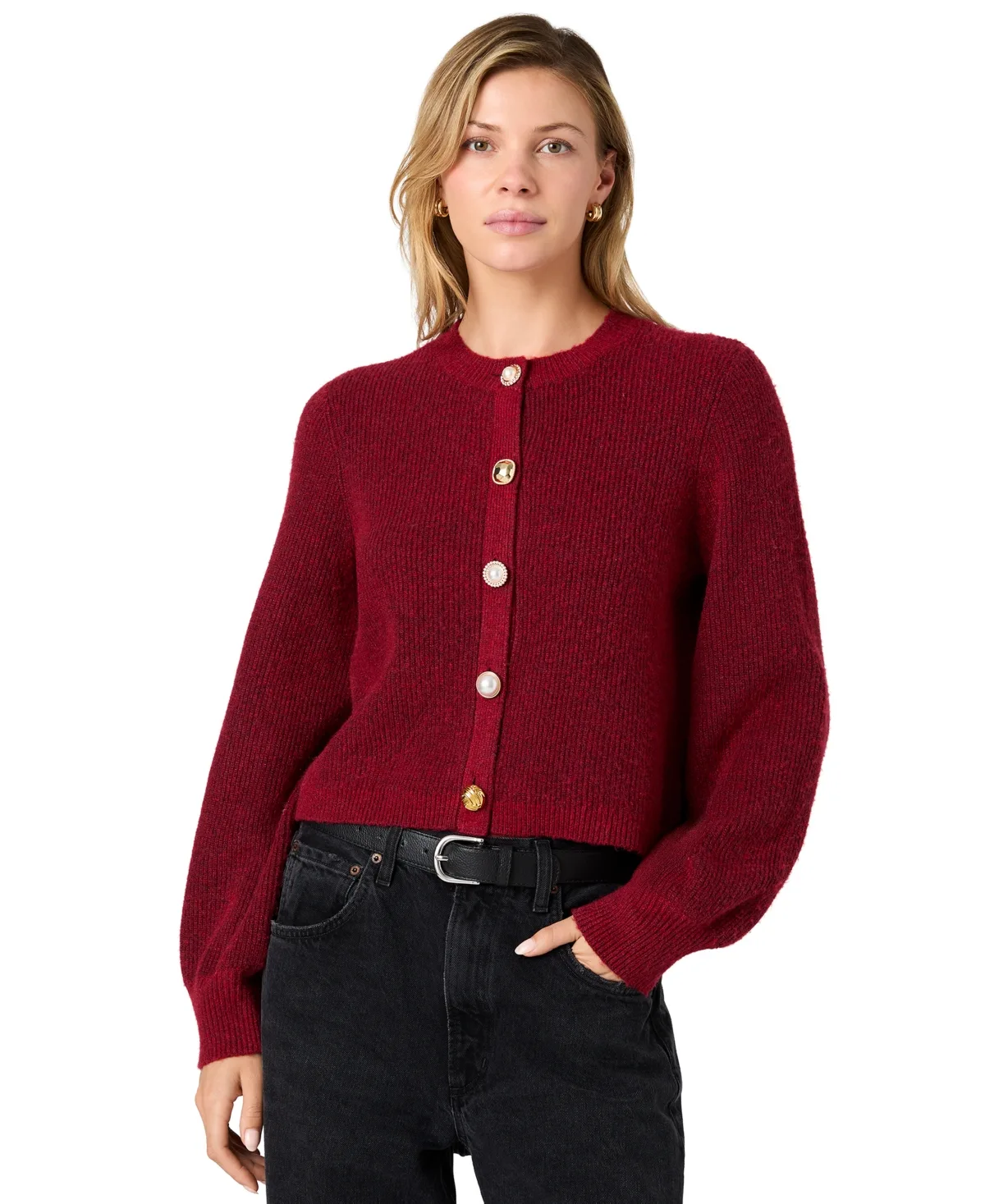 Koda Cropped Long-Sleeve Crewneck Cardigan by French Connection