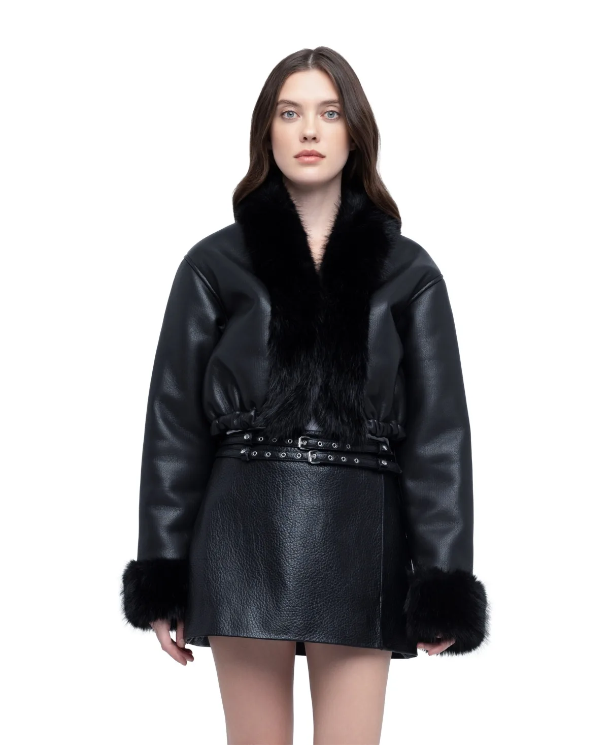 Smooth Talker Cropped Faux-Fur-Trim Jacket by Blank
