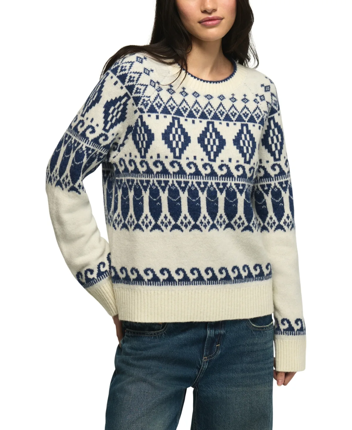 Raglan Crewneck Fair Isle Long-Sleeve Sweater by Lucky Brand