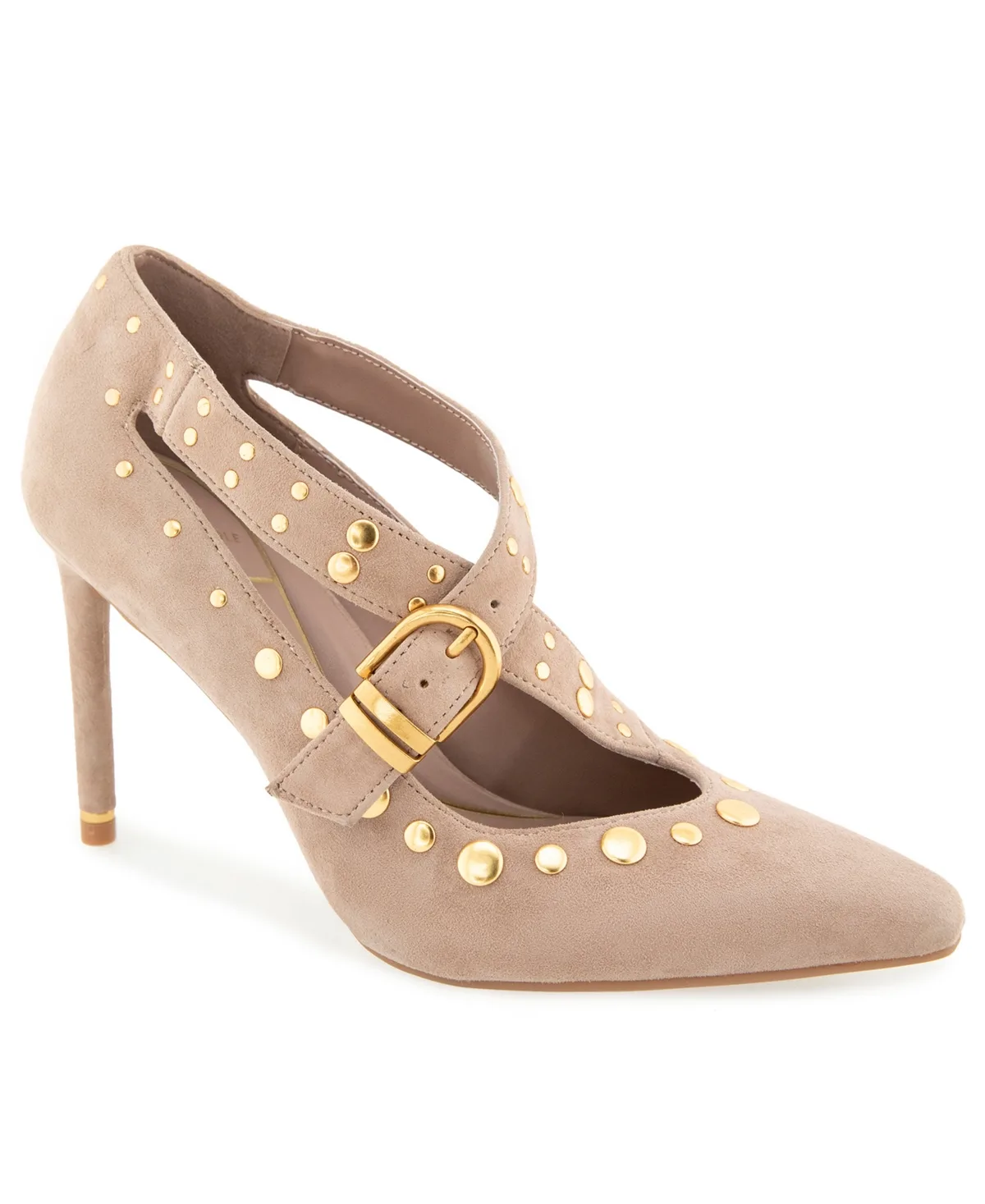 Qupid Stud Snip Toe Stiletto Pumps - Almond Suede by Kenneth Cole