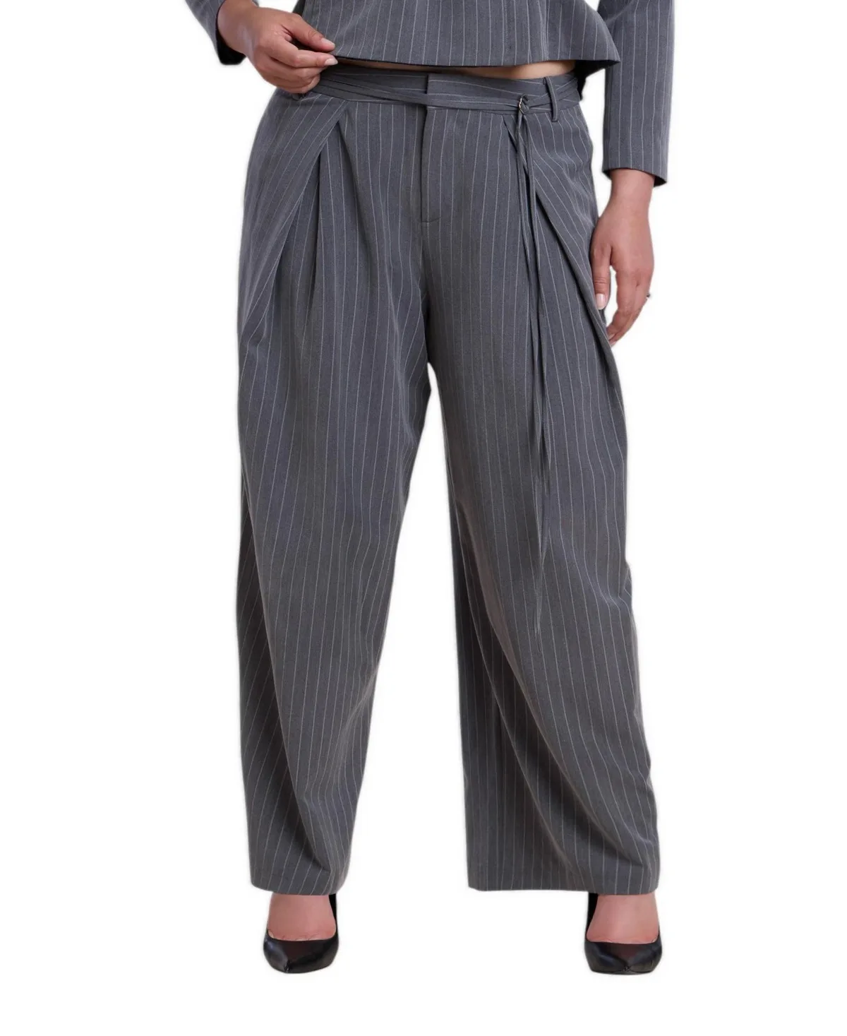 Wide-Leg Pleated Belted Trouser by Eloquii