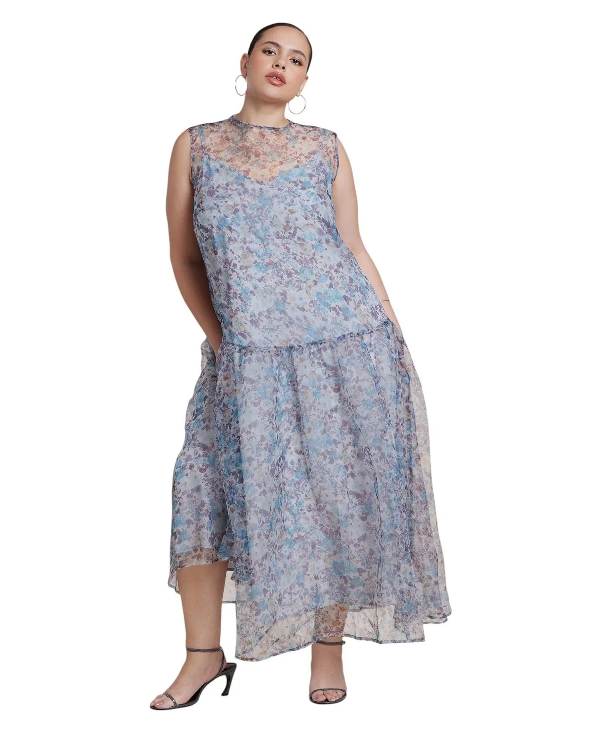 Floral-Print Drop-Waist Midi Dress by Eloquii
