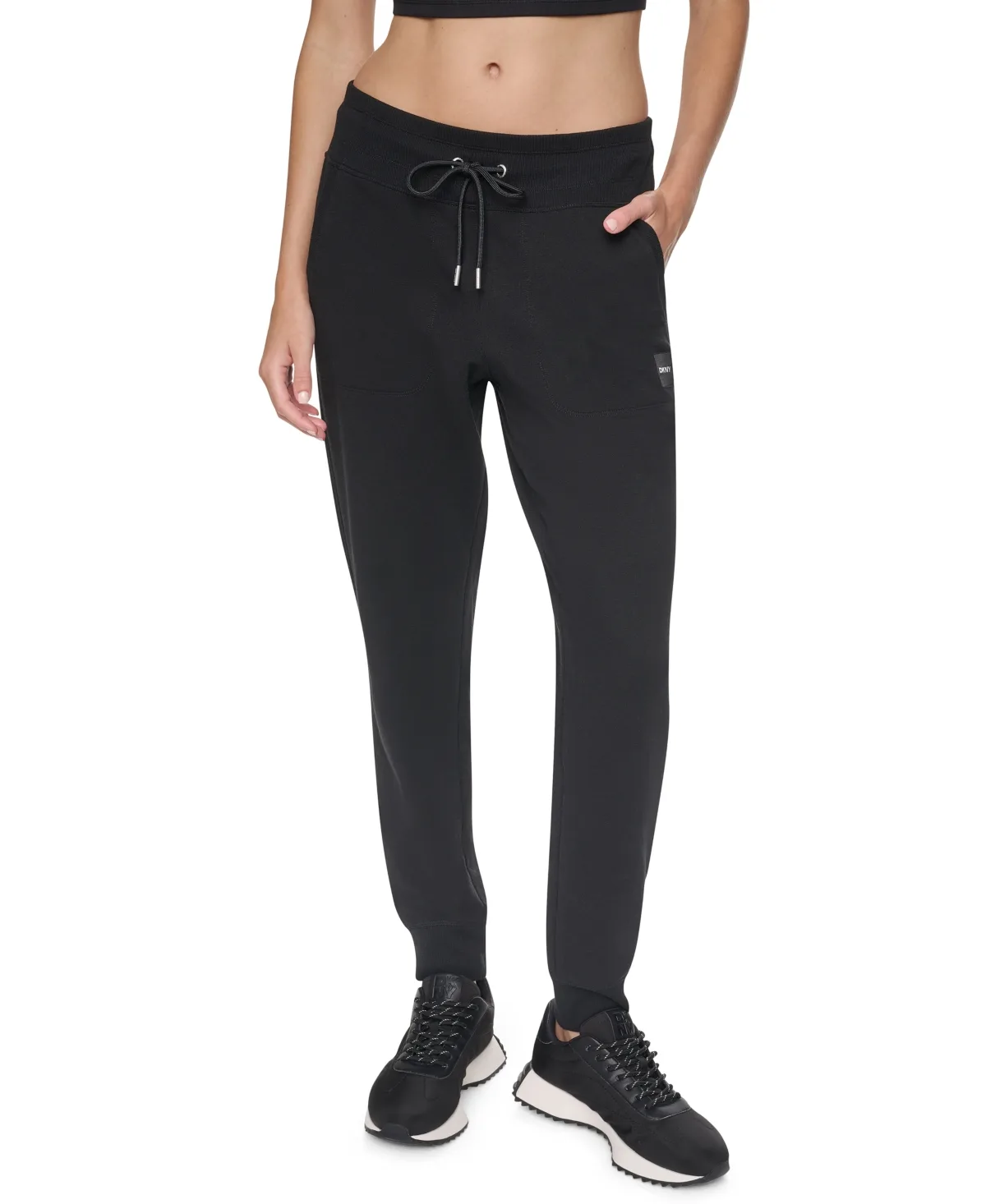 Tonal Logo Patch Mid-Rise Pull-On Cotton-Blend Joggers by DKNY