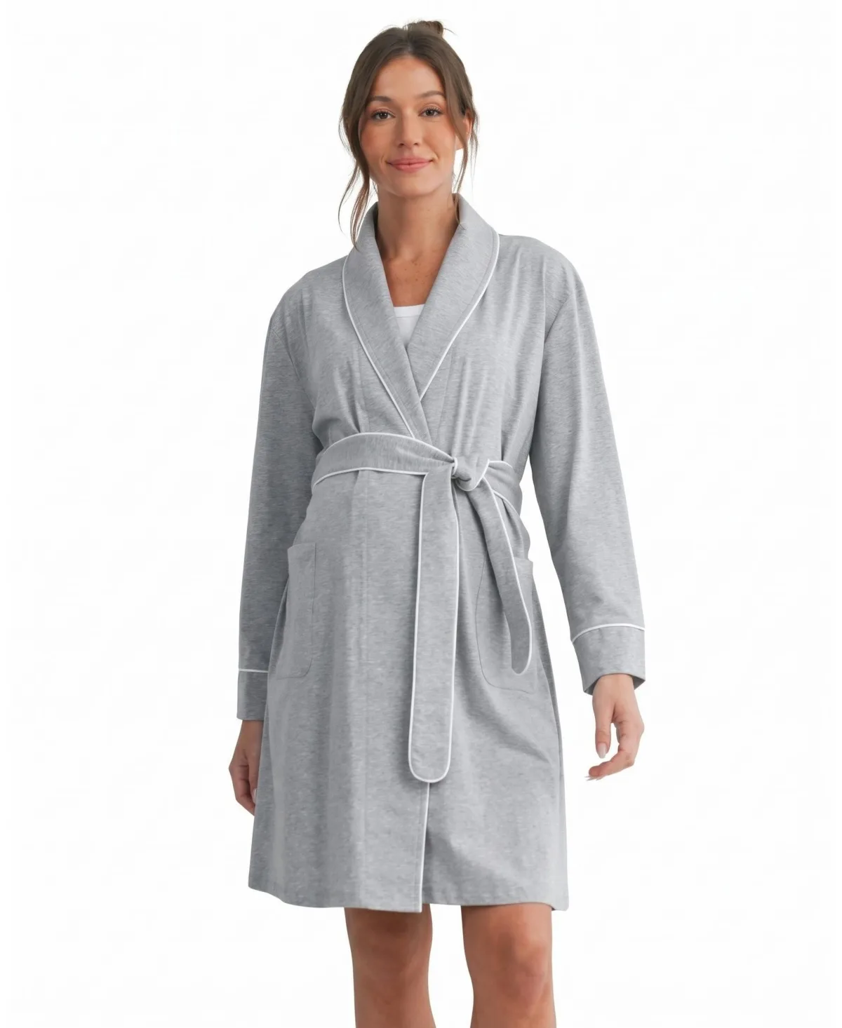 Maternity Long-Sleeve Shawl-Collar Open-Front Robe by Hello Miz