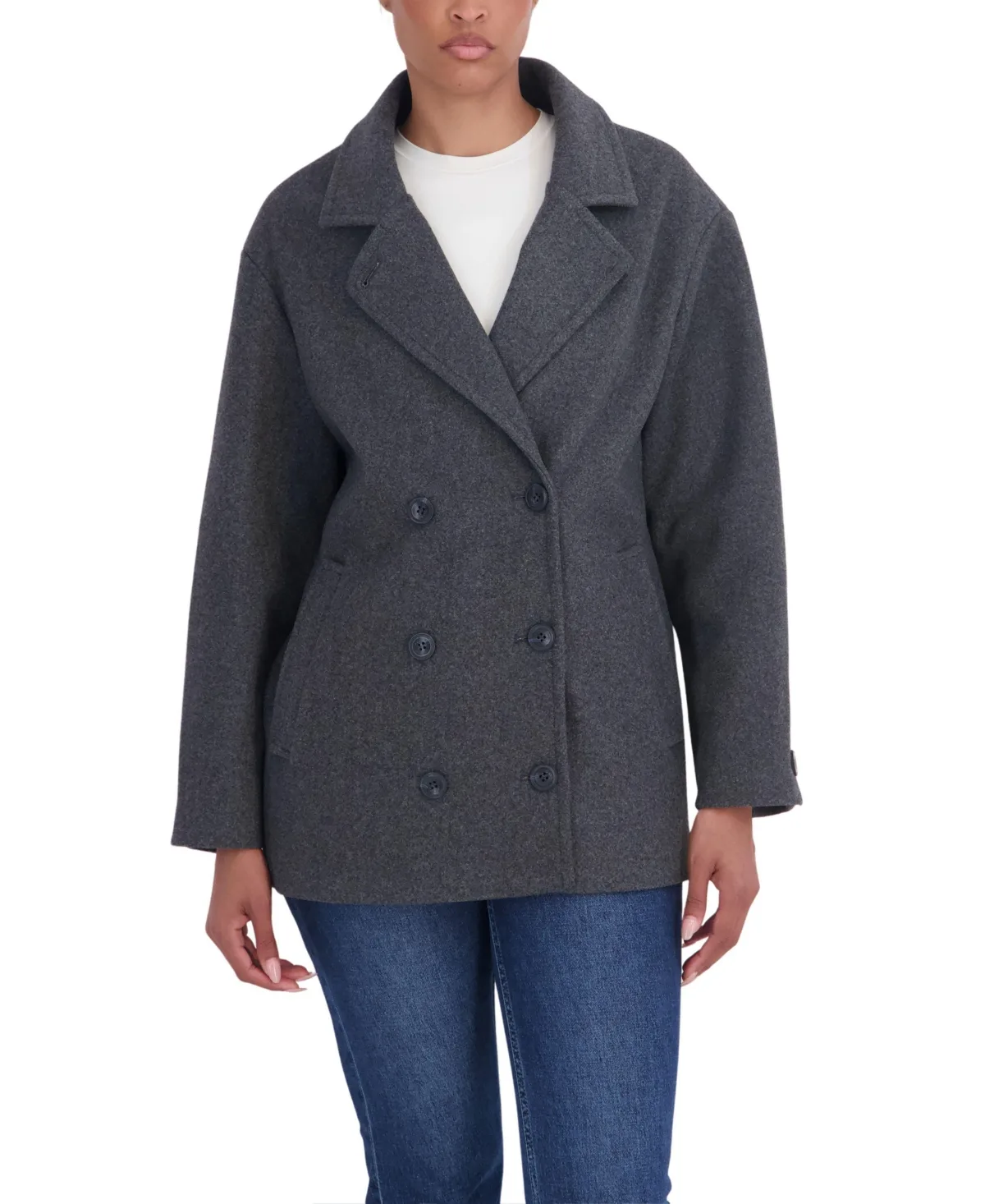 Faux Wool Oversized Drop Shoulder Pea Coat by Sebby Collection