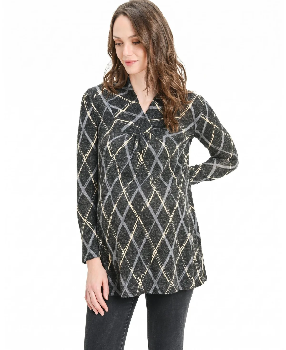 Diamond Plaid Long-Sleeve Sweater by Hello Miz