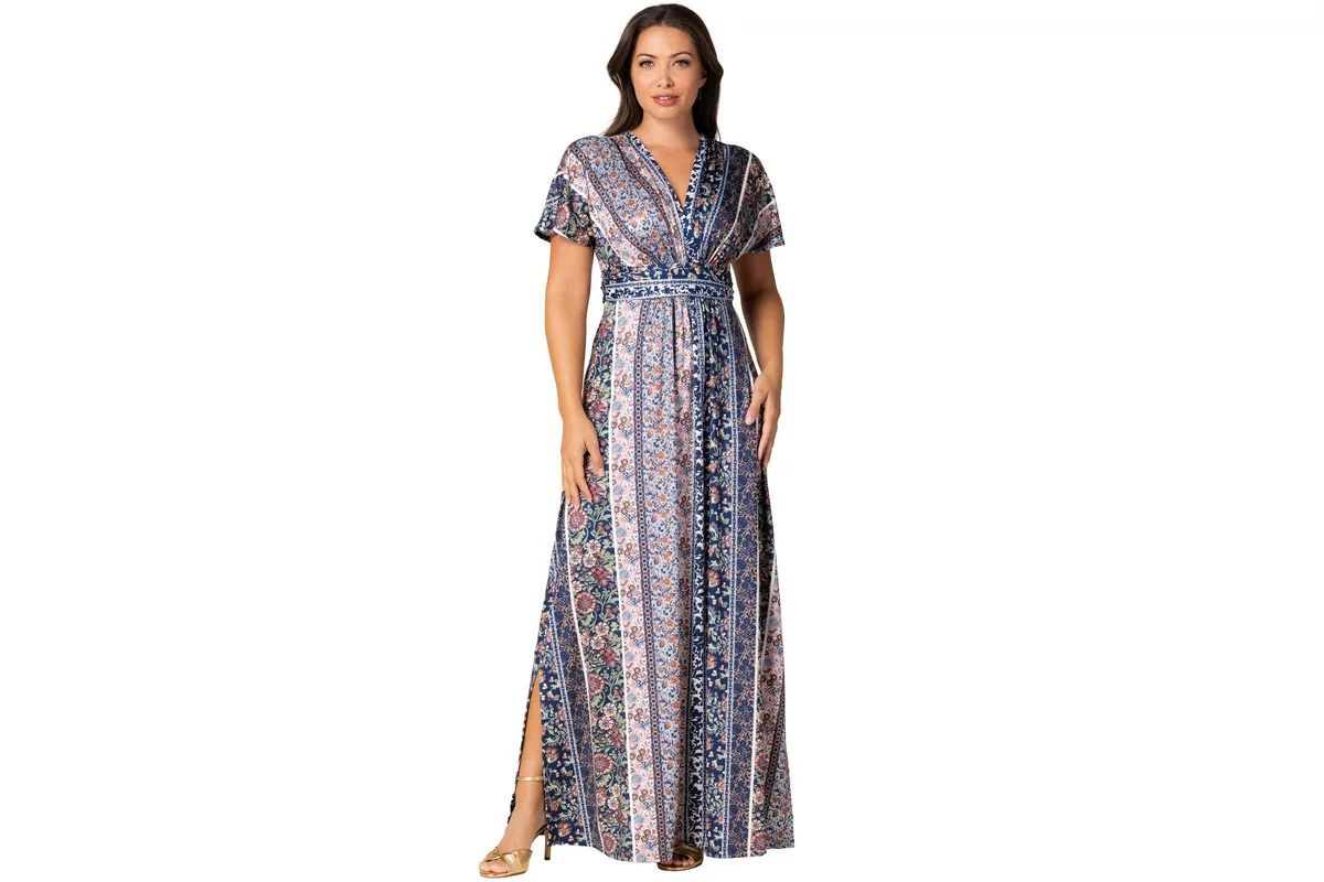 Vienna Kimono Sleeve Long Maxi Dress by Kiyonna