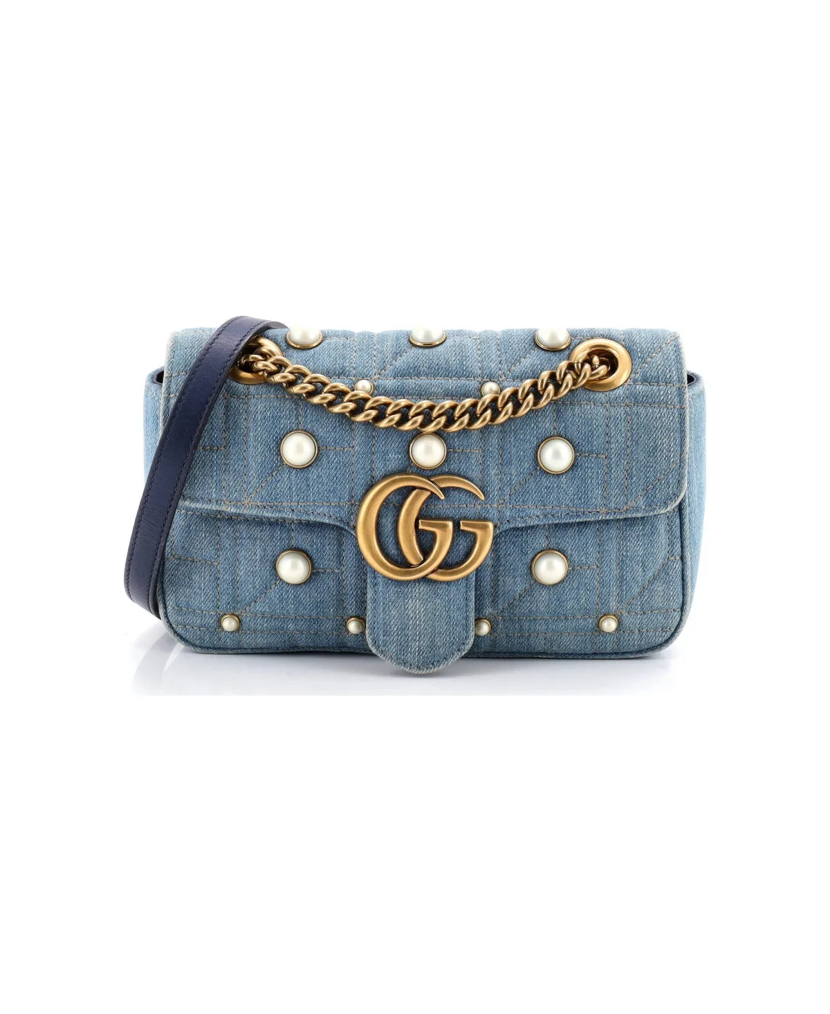 Pre-Owned Gucci Small Gg Marmont Flap Bag Matelasse Denim by Gucci