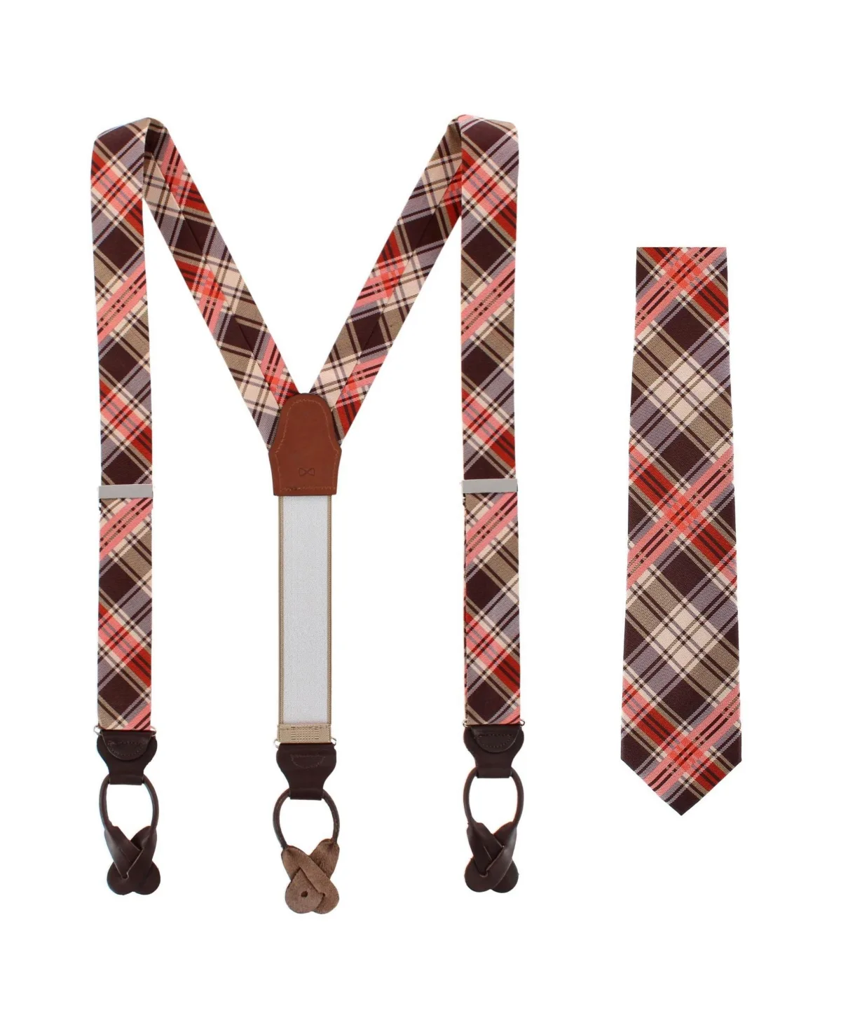 Fall Festival Plaid Wool Blend Button End Suspenders and Necktie Set