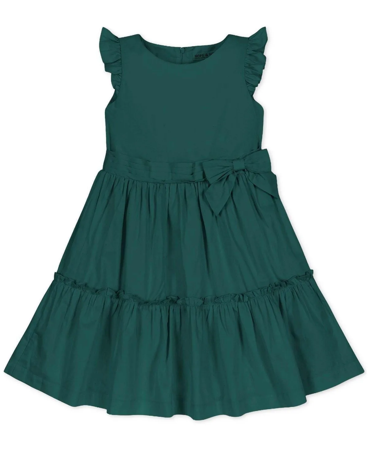 Flutter-Sleeve Tiered Sateen Dress by Hope & Henry