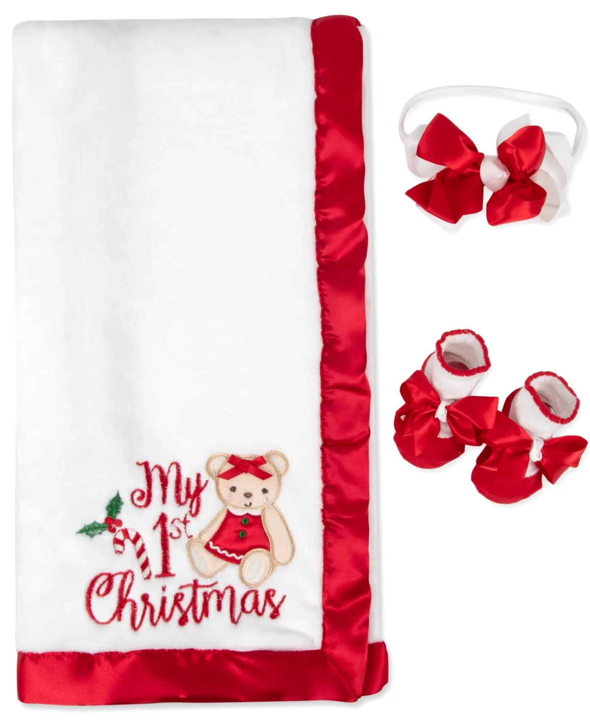My 1st Christmas Plush Blanket, Bow Headband and Socks, 3-Piece Set by Baby Essentials