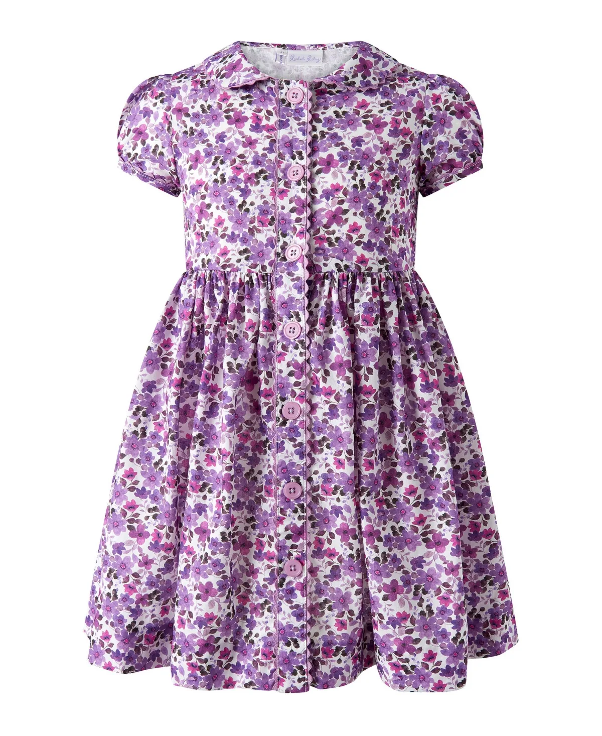 Puff-Sleeve Fit-and-Flare Floral-Print Cotton Dress by Rachel Riley