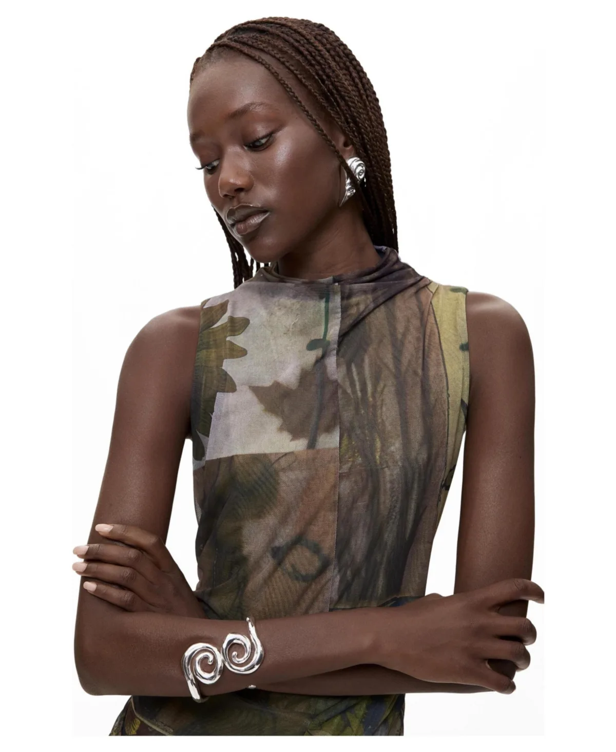 Asymmetrical Sleeveless Multicolored Abstract Print Dress by Desigual