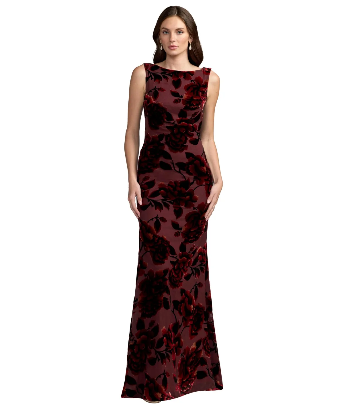 Mac Duggal Floral Velvet Burnout Open Back Gown by M.A.C.