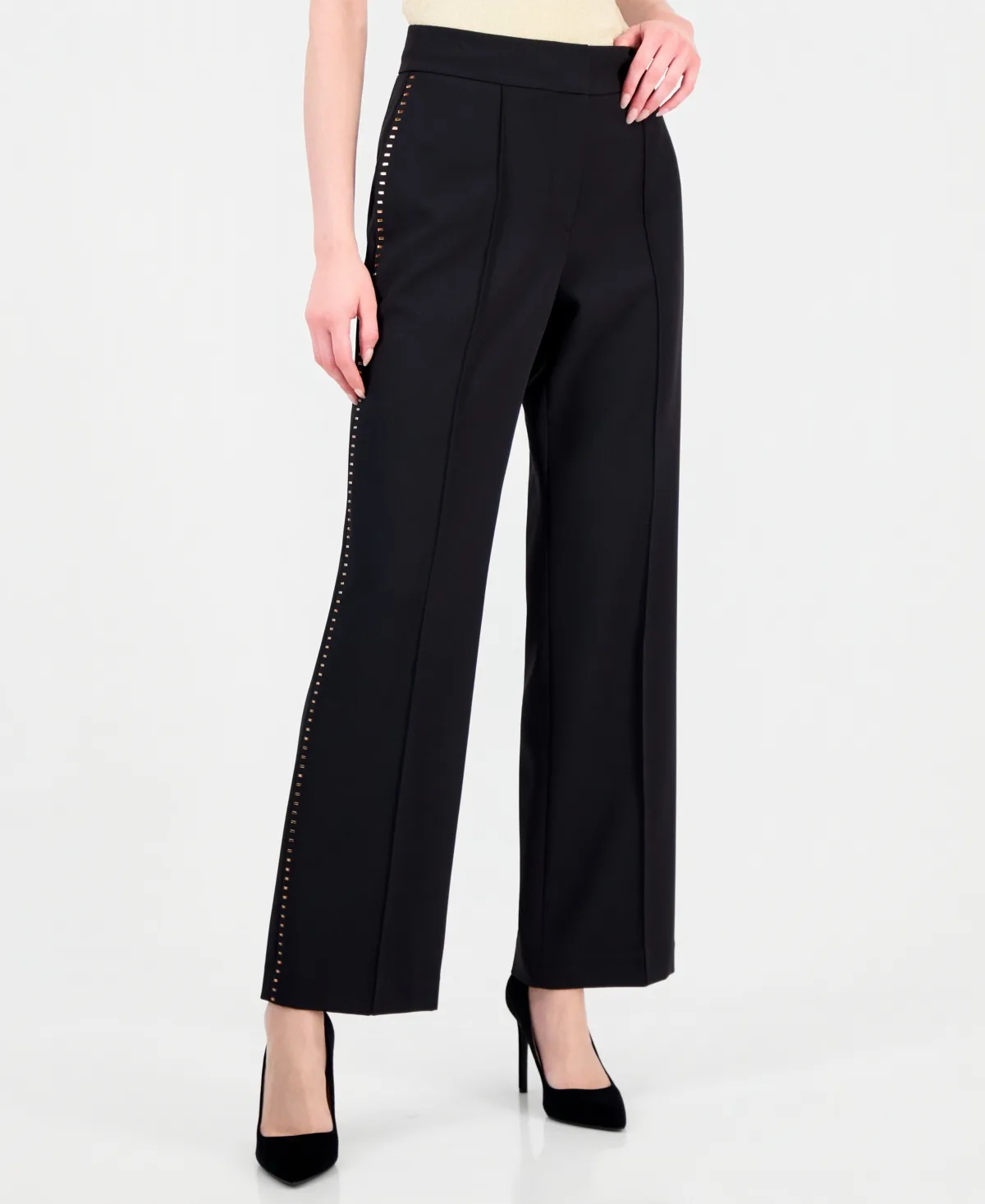 Margaret Wide-Leg High-Waisted Rhinestone Side Stripe Pants by Elie Tahari