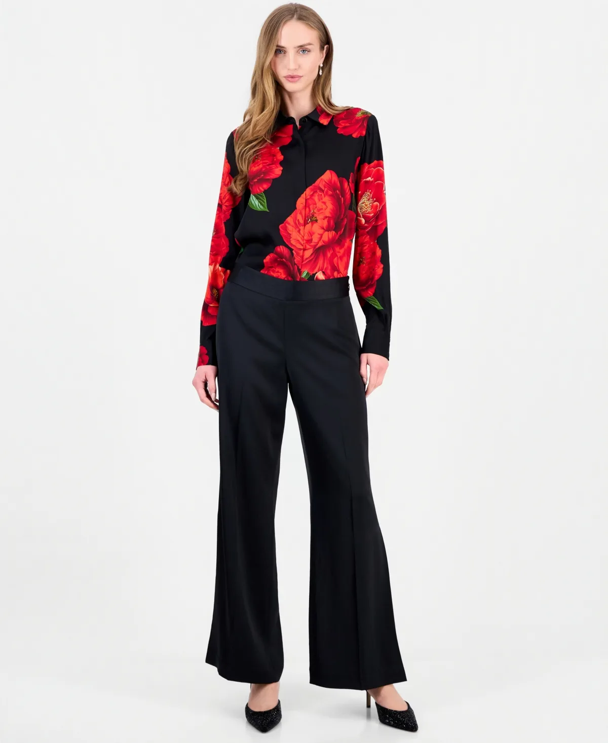 Rylee Wide-Leg Satin Side-Slit Pants by Elie Tahari