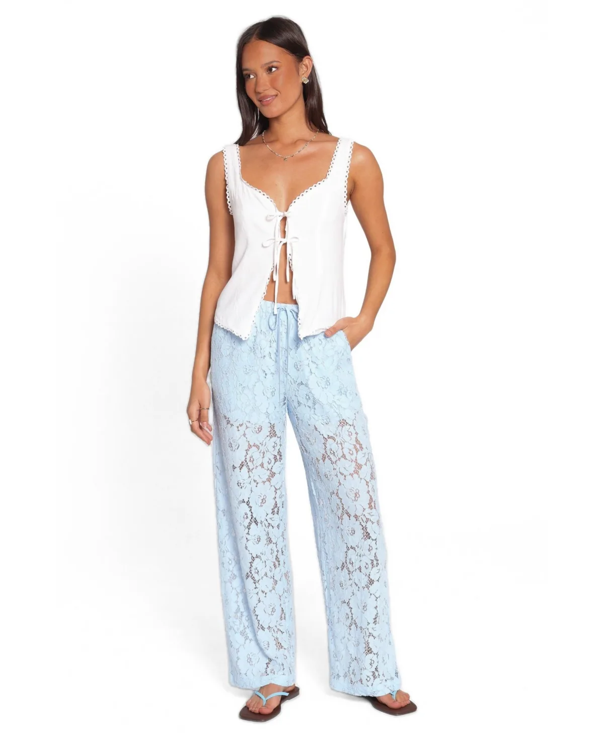 Sabina High-Rise Lace Wide-Leg Pants by Petal and Pup