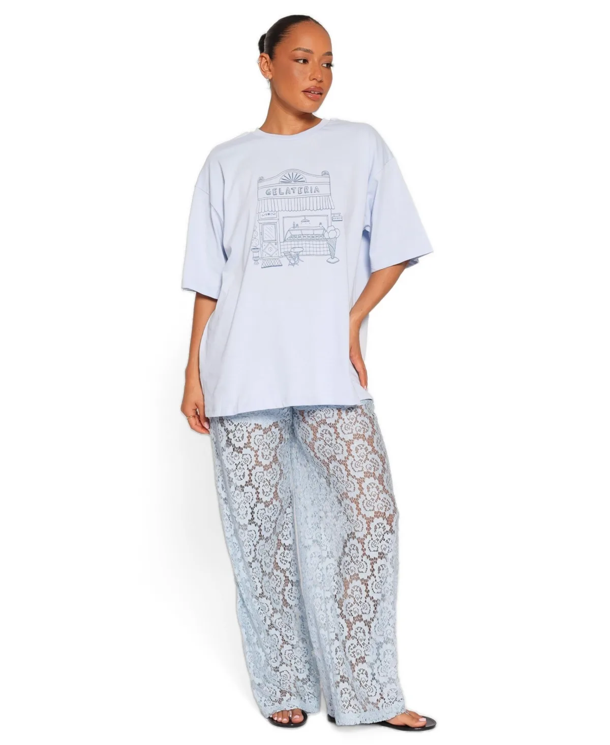 Tia Sheer Lace High-Rise Wide-Leg Pants by Petal and Pup