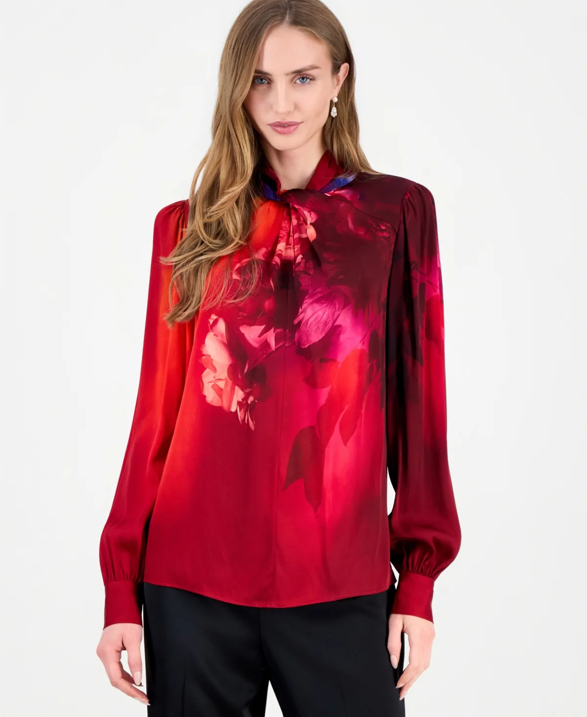 Lola Floral Long-Sleeve Cowl Neck Blouse by Elie Tahari
