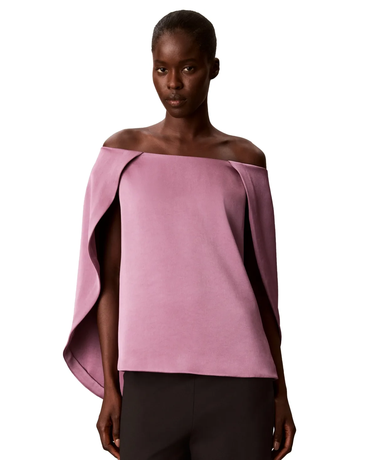Off-Shoulder Draped Back Satin Sleeveless Blouse by Calvin Klein