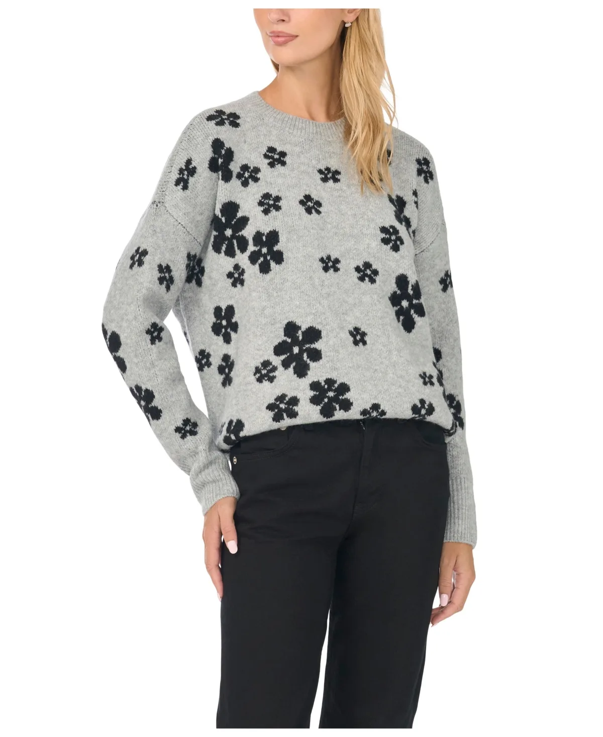 Flower Floral Long-Sleeve Sweater by CeCe