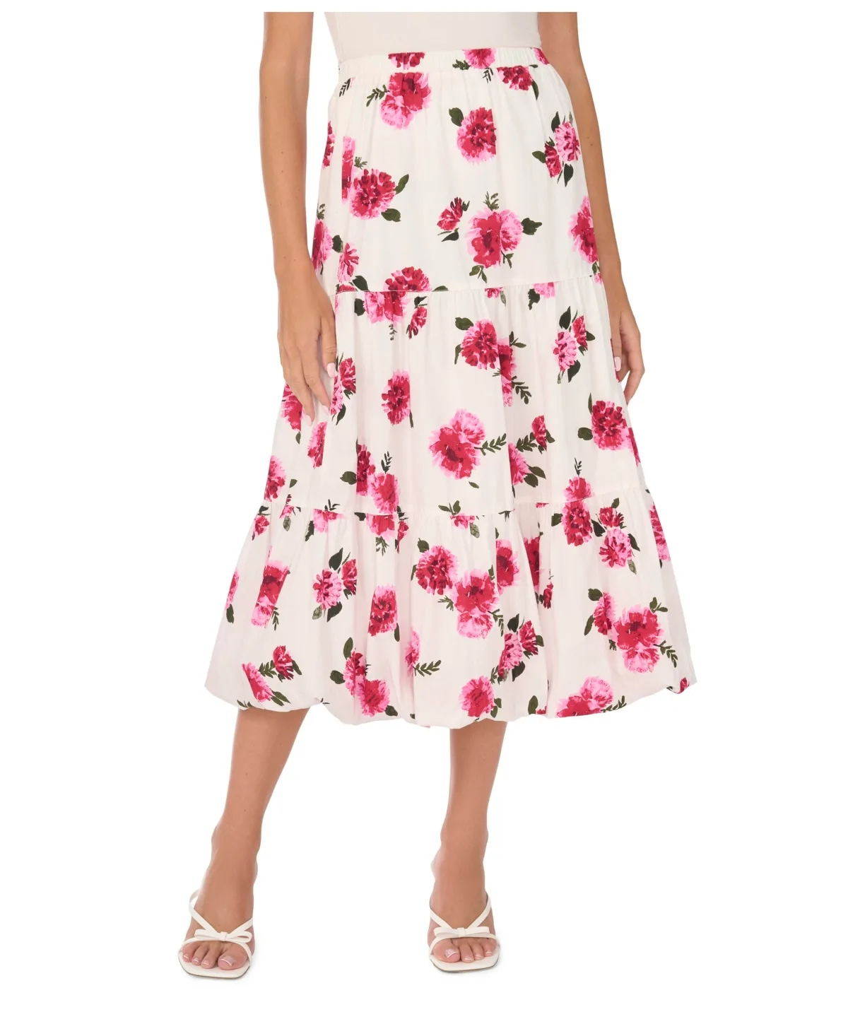 3-Tier Bubble-Hem Elastic-Waist Cotton Skirt by CeCe