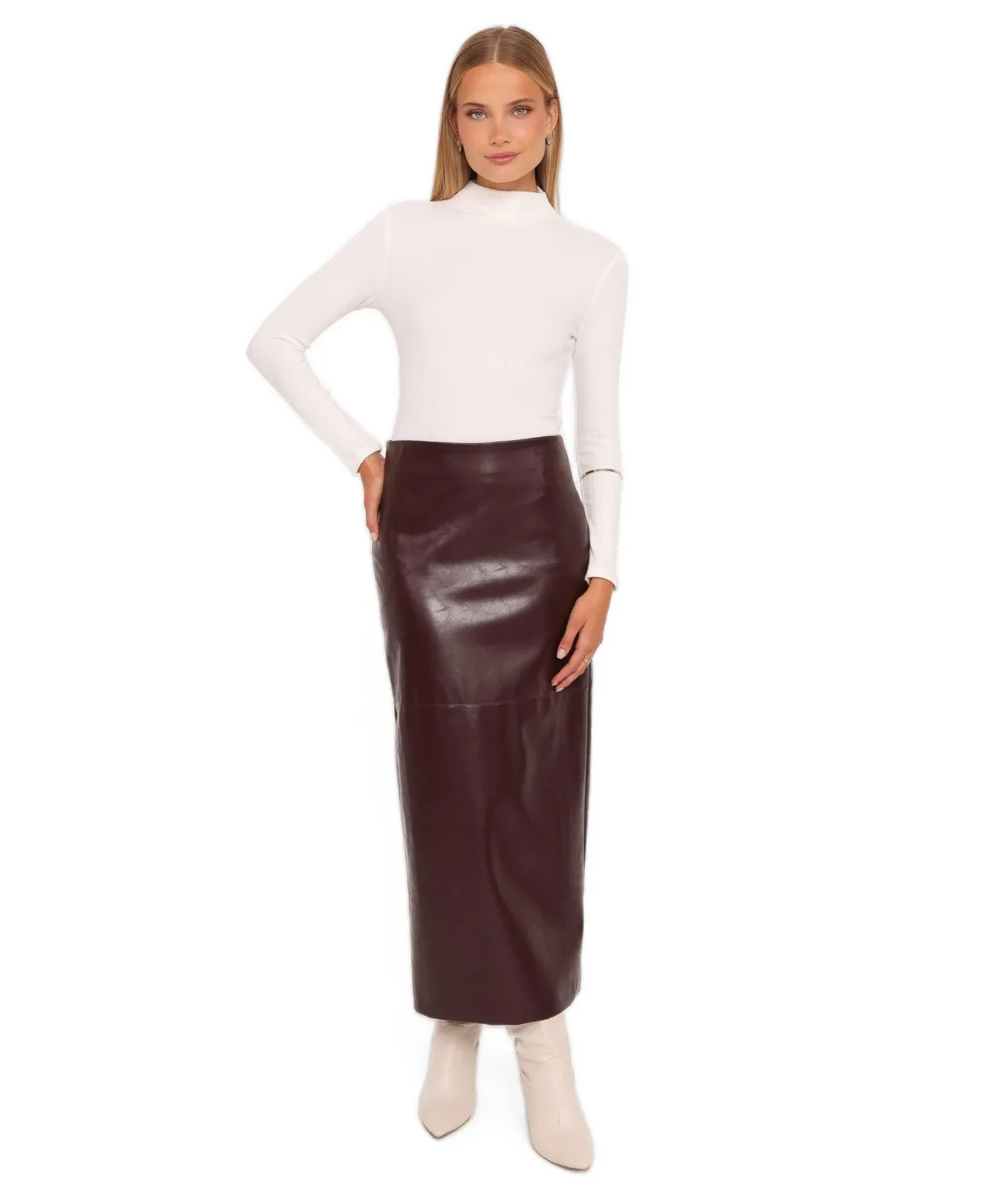 Koda High-Waisted Faux Leather Maxi Skirt by Petal and Pup