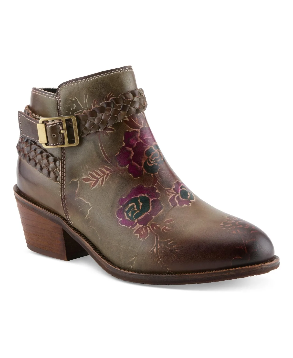 Across Hand-Painted Floral-Motif Braided-Leather Ankle Boots by Lartiste