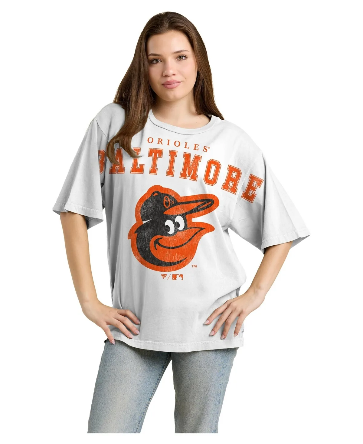 Baltimore Orioles Big Text Oversized Crewneck T-Shirt by Fanatics