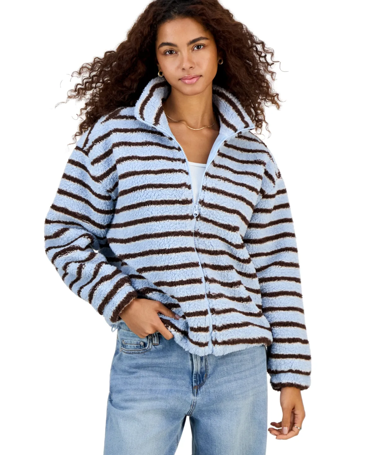 Striped Sherpa Full-Zip Jacket by Madden Girl