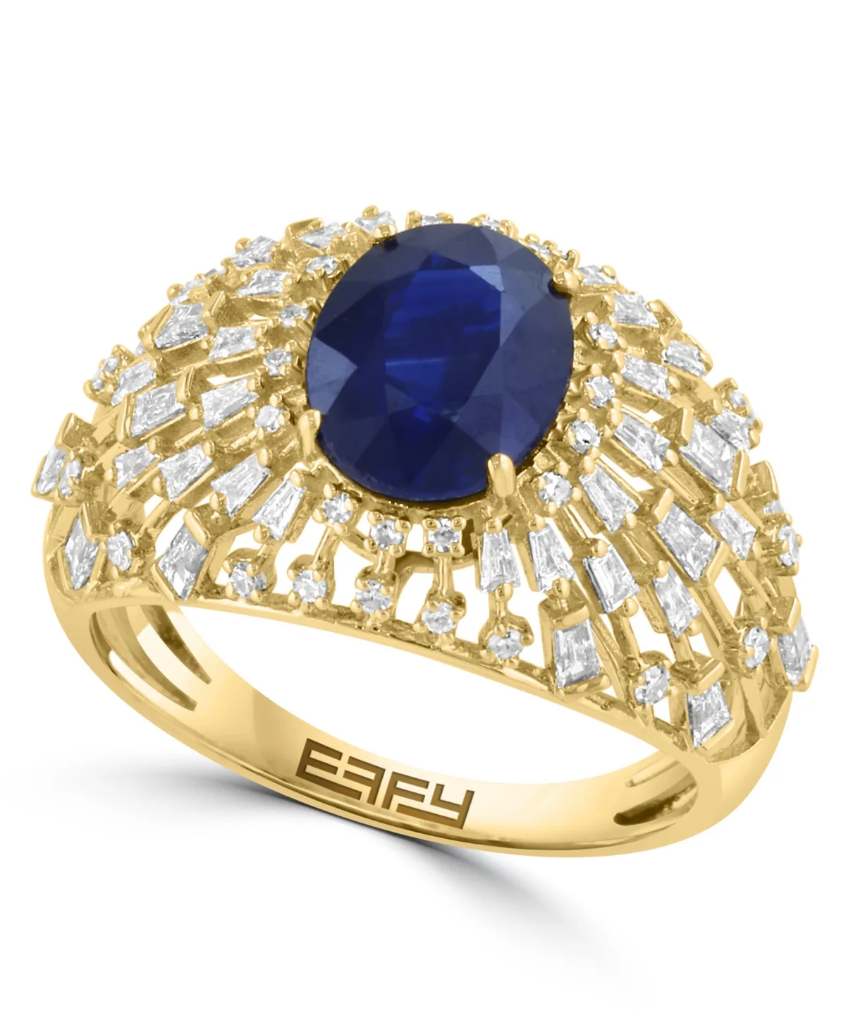 Sapphire and Diamond Oval Cocktail & Statement Ring (1-7/8 ct. t.w. Sapphire, 5/8 ct. t.w. Diamond) in 14k Yellow Gold