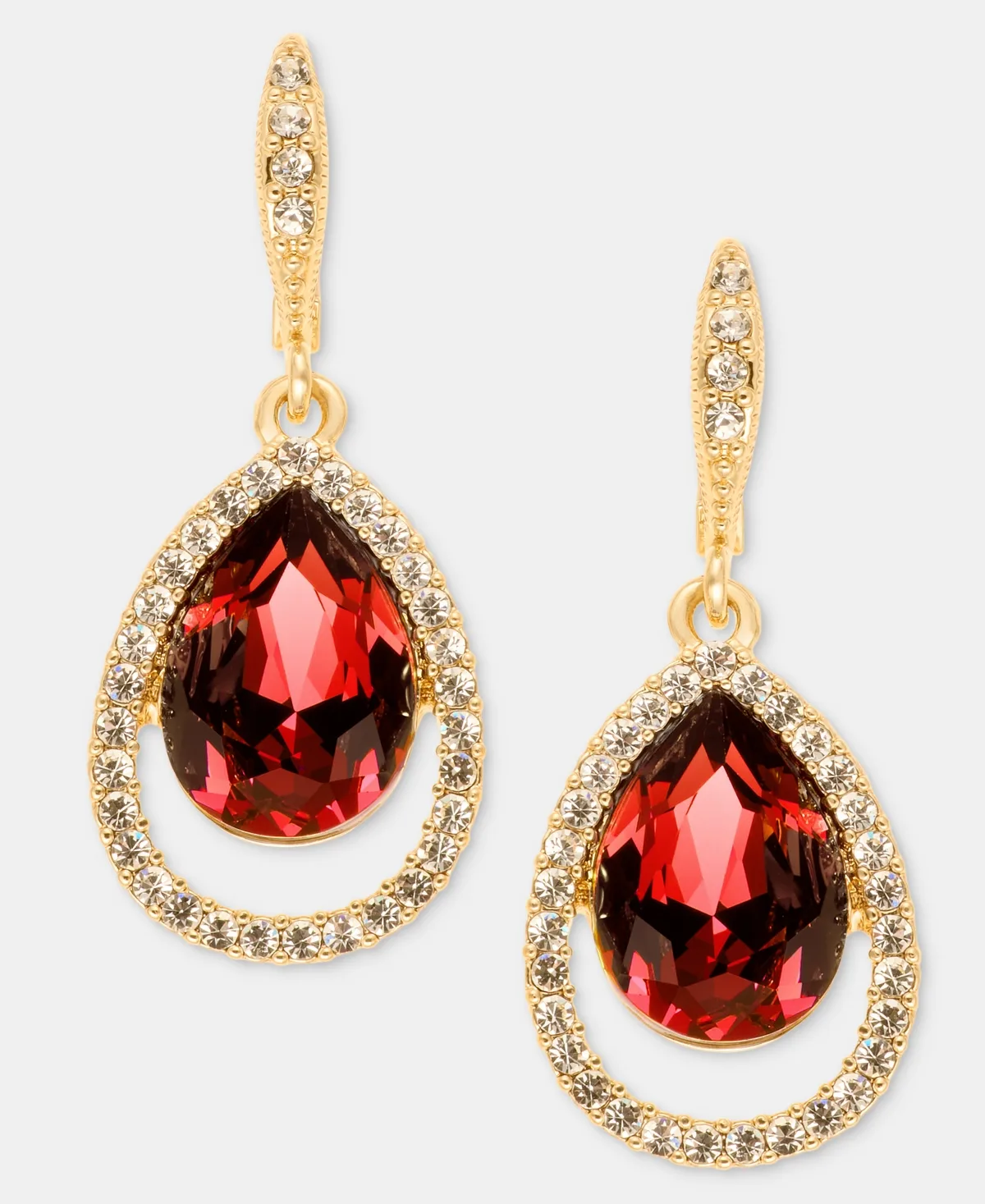 Gold-Tone Mixed Metal Crystal Open Pave Pear Drop Earrings