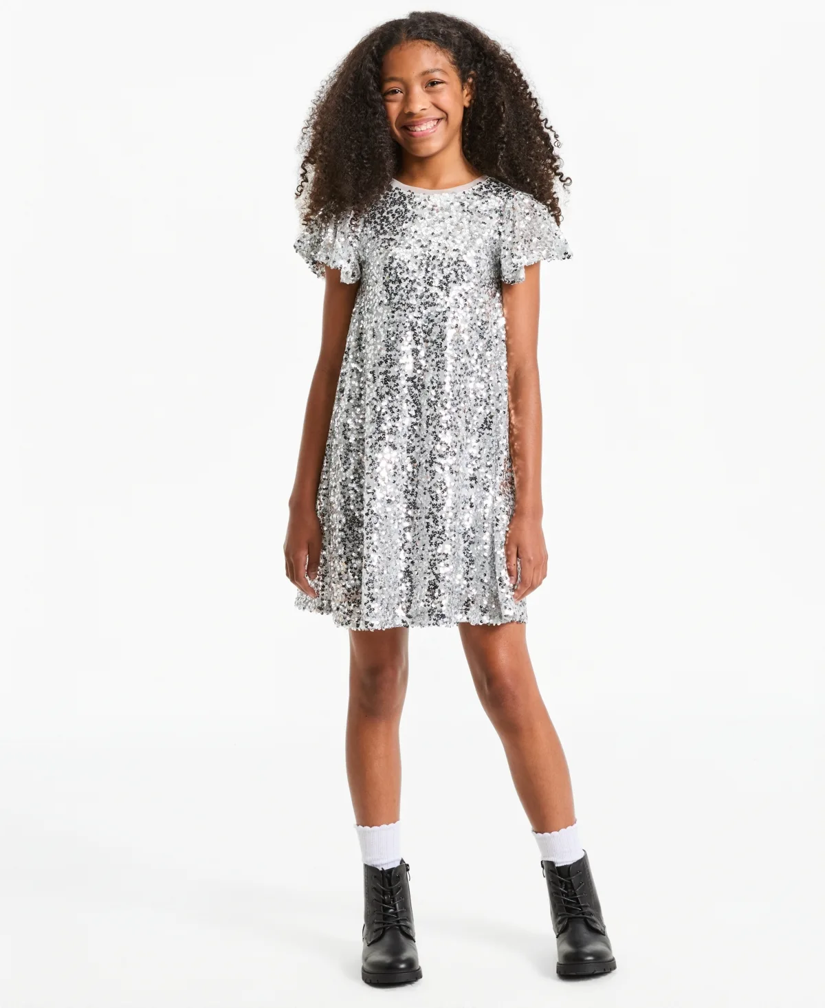 Sequin Flutter-Sleeve A-Line Dress by Epic Threads