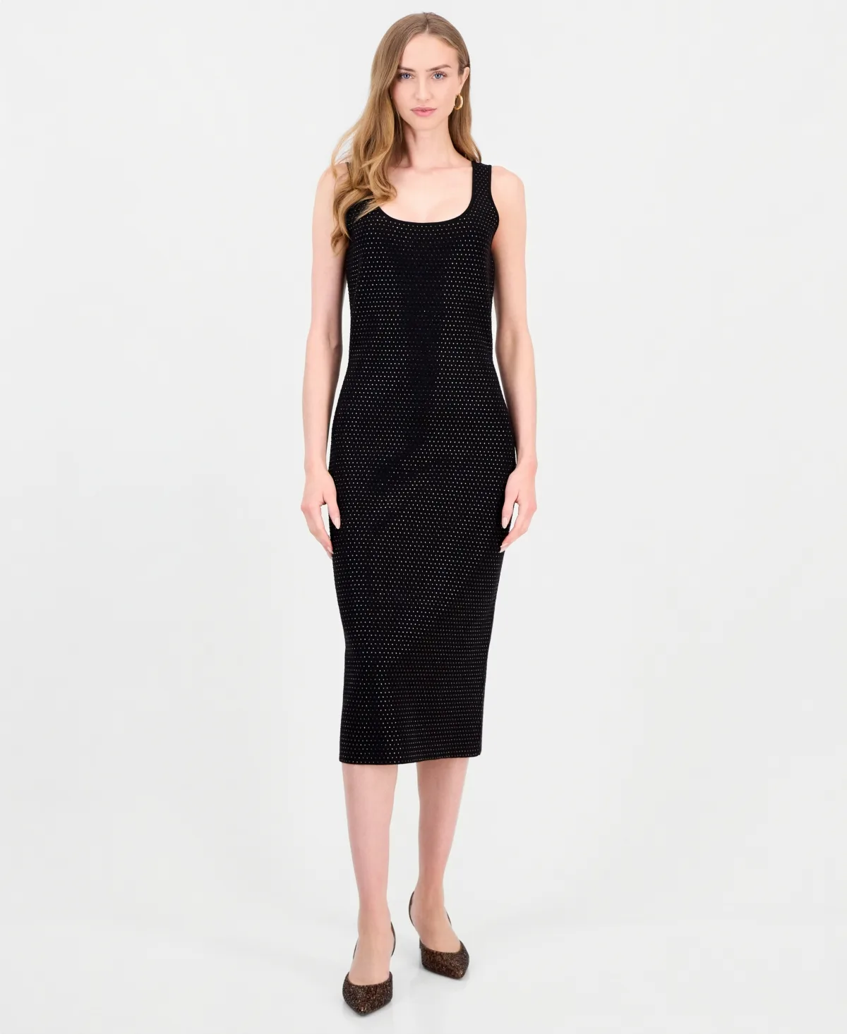 The Blakely Embellished Sleeveless Square Neck Sheath Midi Dress by Elie Tahari