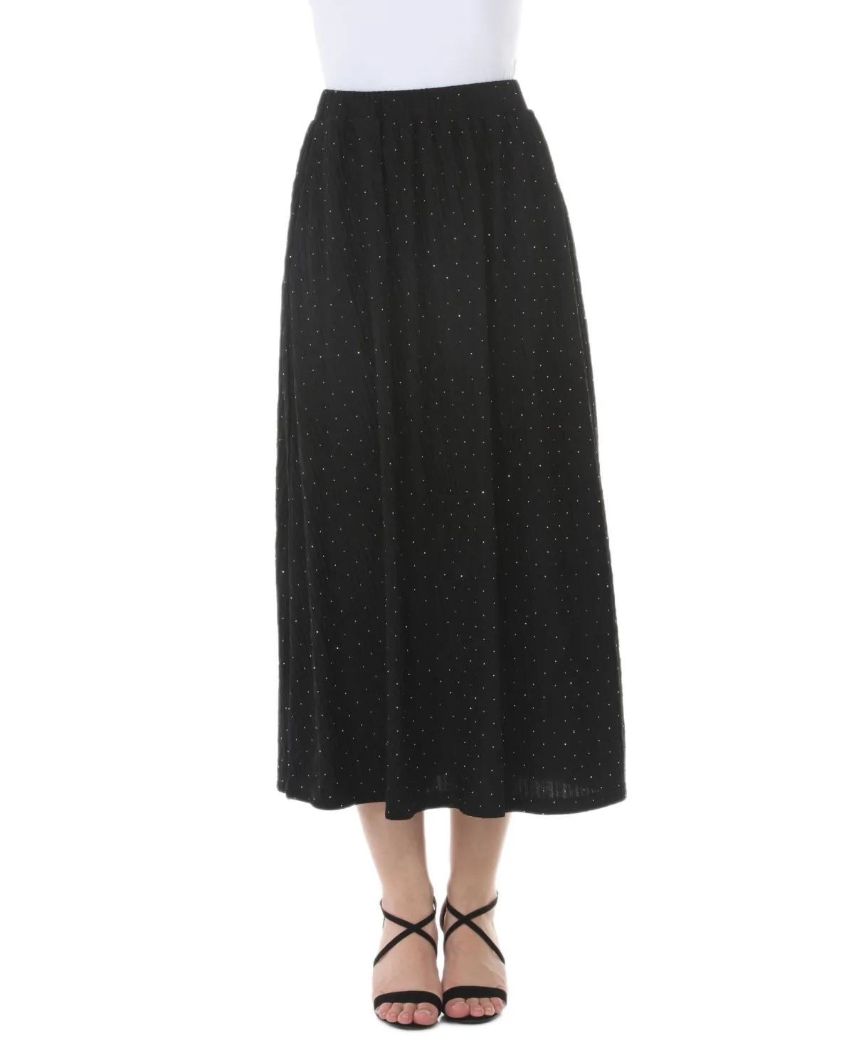 Rhinestone Embellished Midi High-Waisted Skirt by White Mark