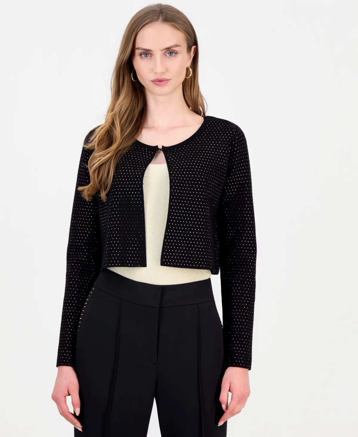 The Blakely Embellished Cropped Crew Neck Cardigan