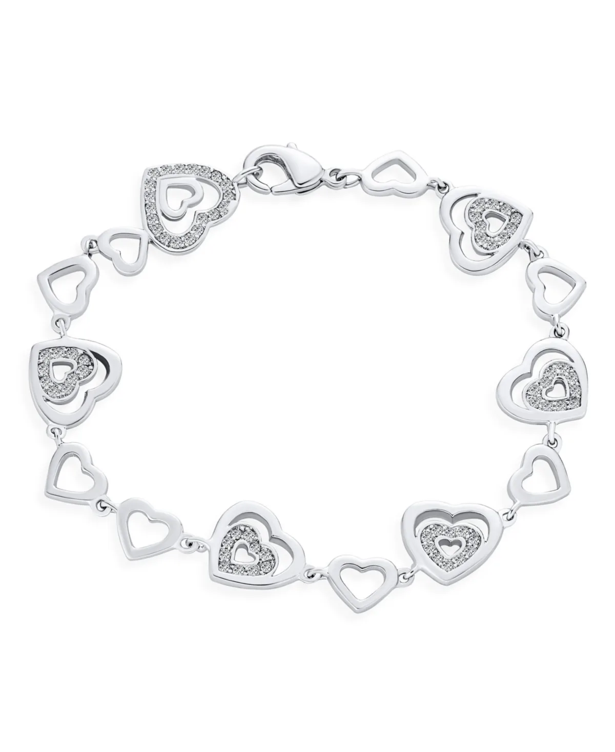 Cubic Zirconia Silver-Tone Multi Open Hearts Charm Bracelet by Bling Jewelry