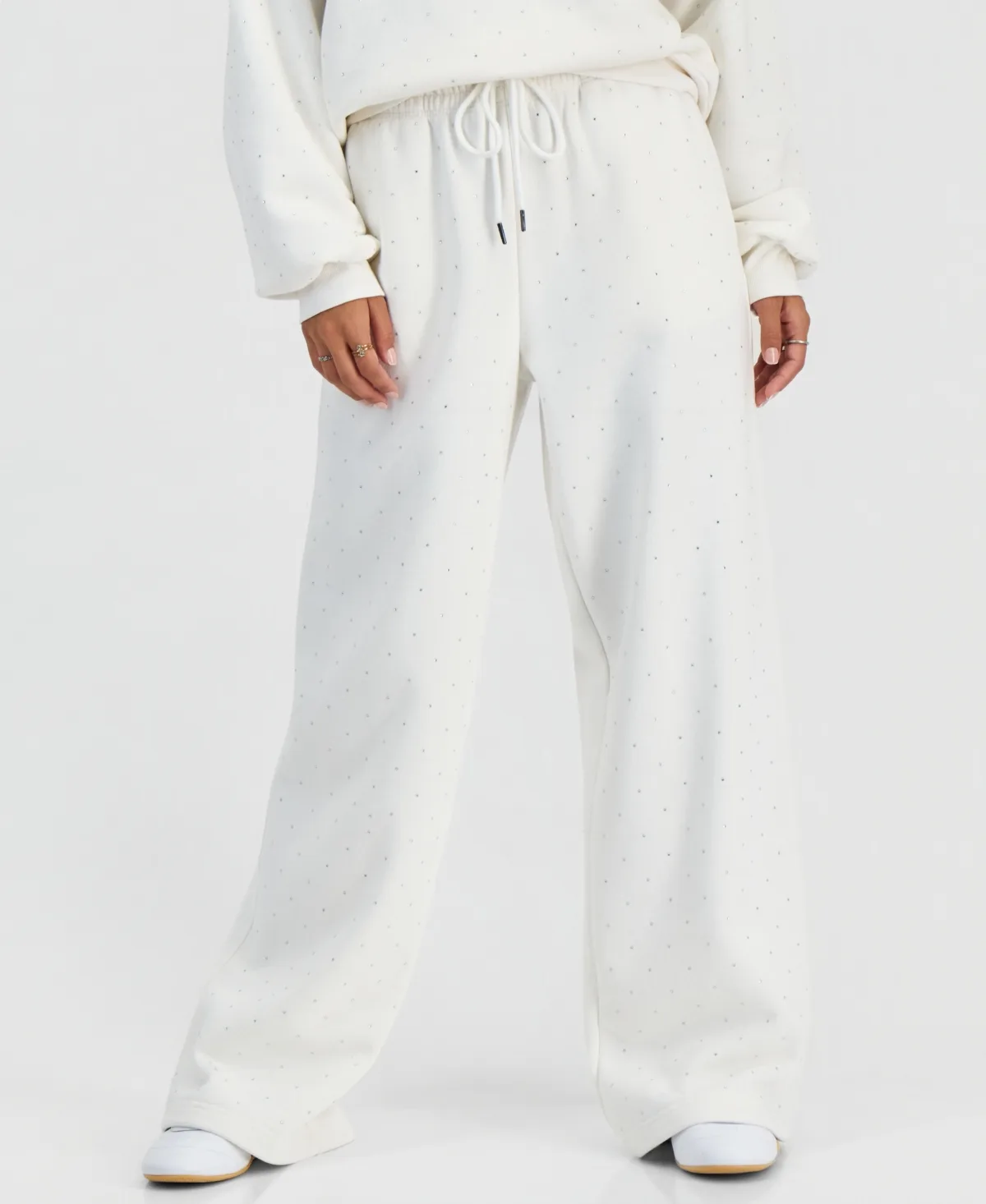 Rhinestone Wide High-Rise Wide-Leg Sweatpants by Madden Girl