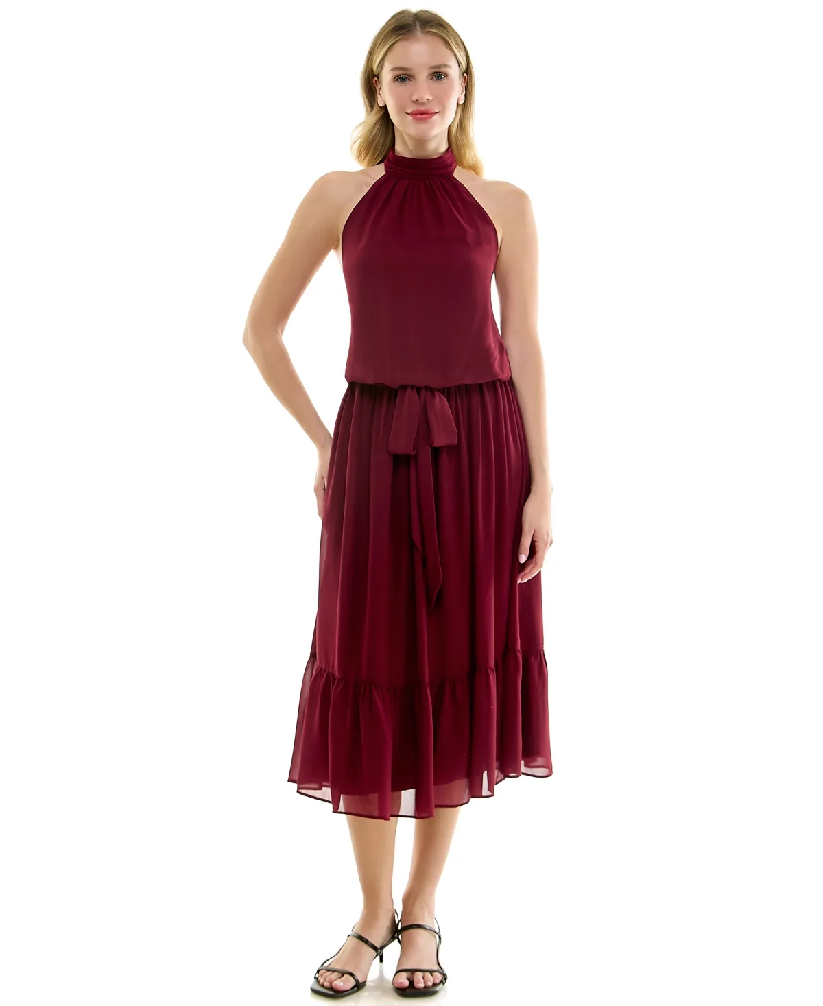 Halter Ruffle-Hem Midi Dress by Seni & Cade