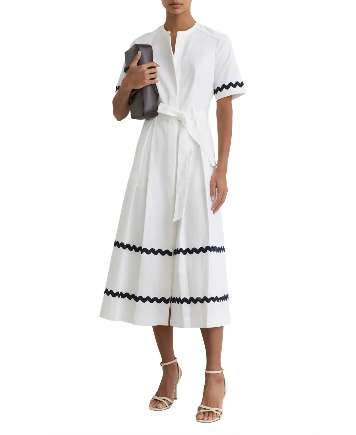 Rick Rack Detail Midi A-Line Mandarin Collar Dress by Reiss