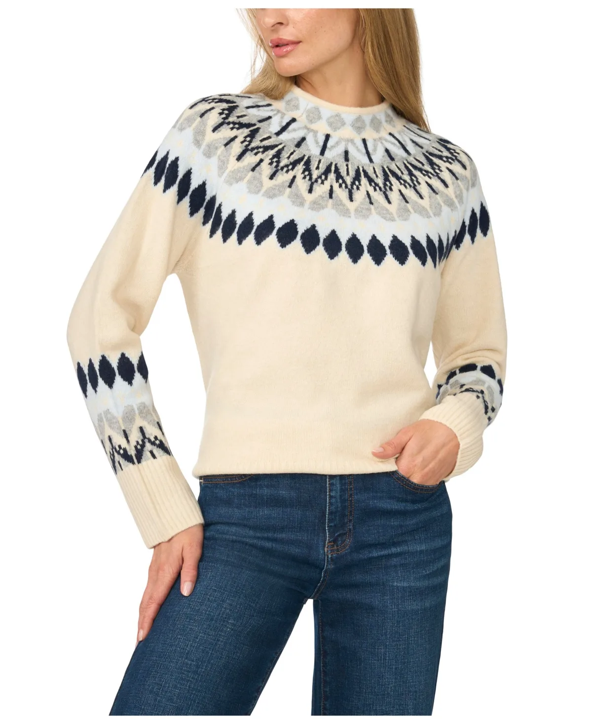 Fair Isle Long Sleeve Mock Neck Sweater by CeCe