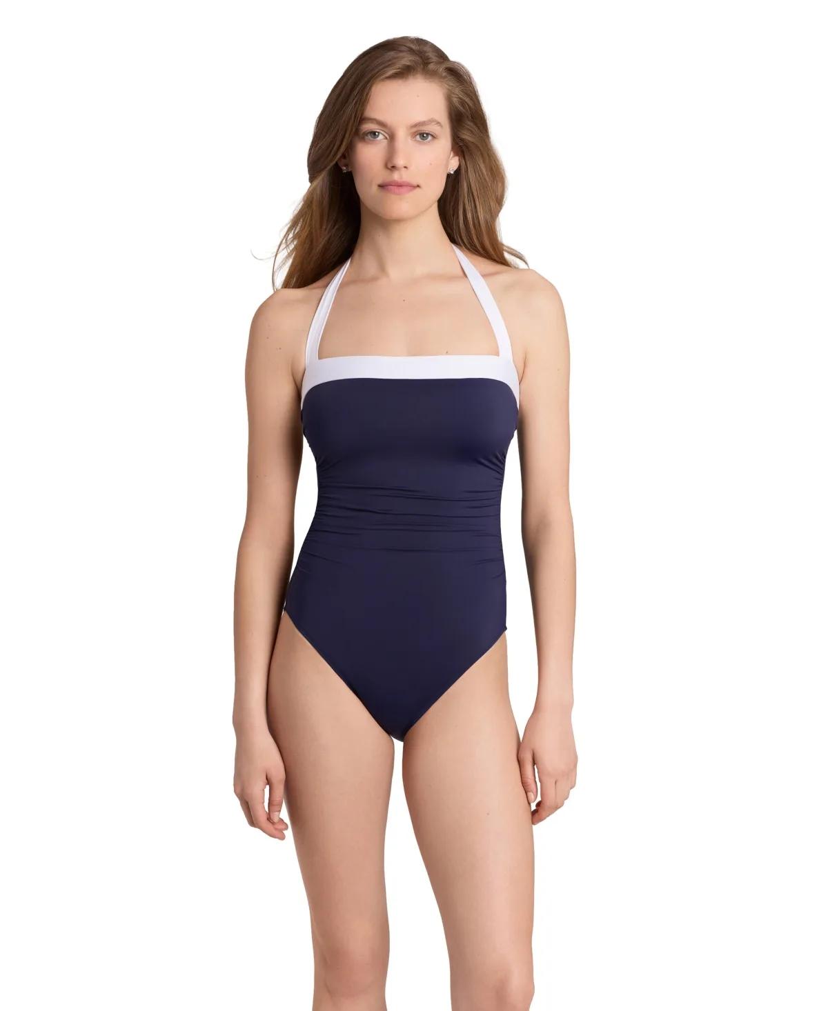 Lauren Ralph Lauren Shirred Bandeau Mio Ruched Halter One-Piece Swimsuit by Ralph Lauren